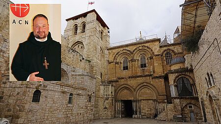 Abt Nikodemus, Vorhof der Grabeskirche in Jerusalem