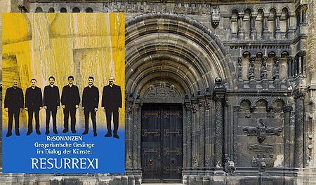 Konzertplakat vor Portal der Schottenkirche Regensburg